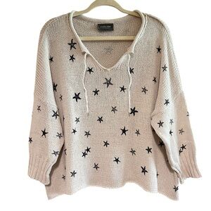 Wooden Ships Mini Starfish Printed Knit Cotton Boxy Oversized Boho Top Size S/M